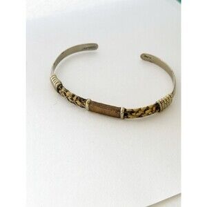 Vintage Alpaca Mexico Silver Thin Cuff Bracelet Wire Wrap Snake Skin